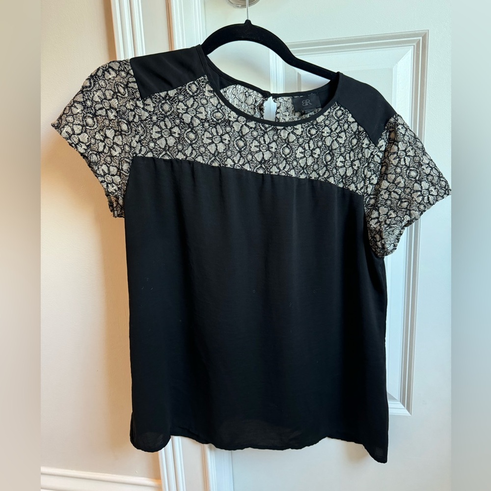 Banana Republic Short Sleeve Black Top with Lace